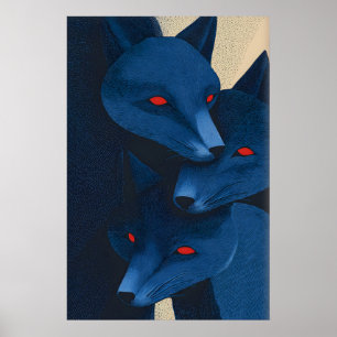 Layered Blue Fox Wall Art - Graphic Etched