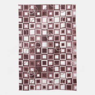 Layered Burgundy and Pink Square Pattern Kitchen Towel