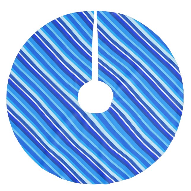 Layered candy stripes - cobalt and pale blue brushed polyester tree skirt (Front)