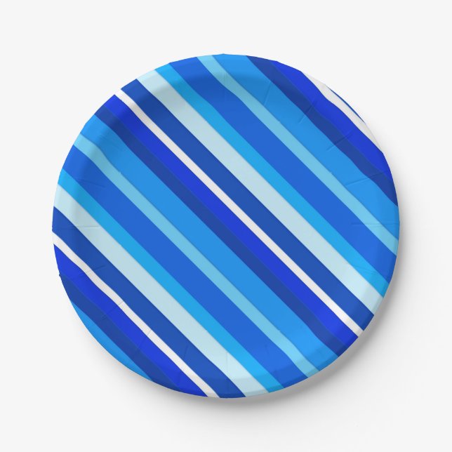 Layered candy stripes - cobalt and pale blue paper plate (Front)
