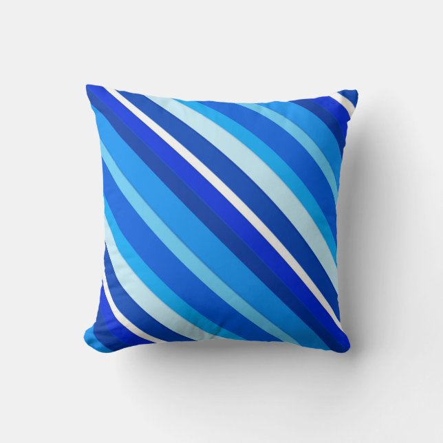 Layered candy stripes - cobalt and pale blue throw pillow (Front)
