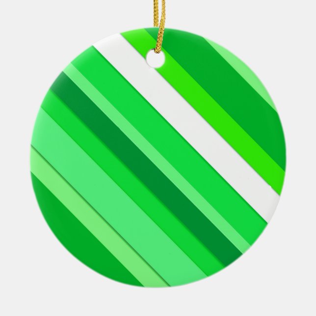 Layered candy stripes - emerald green and white ceramic ornament (Front)
