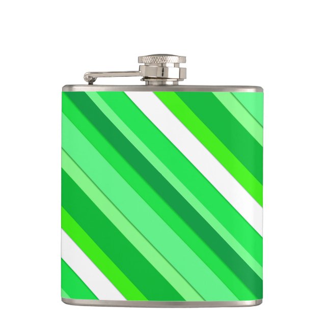 Layered candy stripes - emerald green and white hip flask (Front)