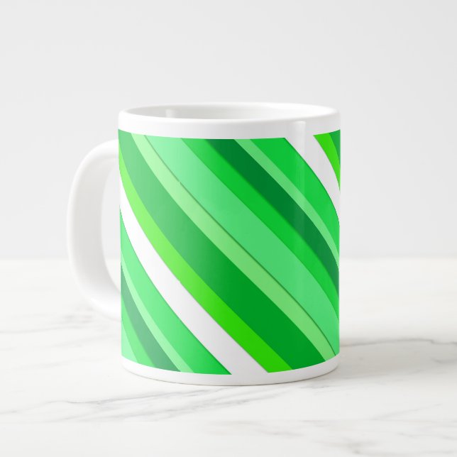 Layered candy stripes - emerald green and white large coffee mug (Front Left)
