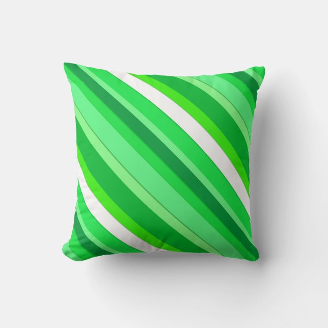 Layered candy stripes - emerald green and white throw pillow (Front)