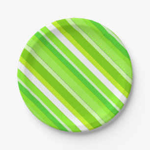 Layered candy stripes - lime green and white paper plate