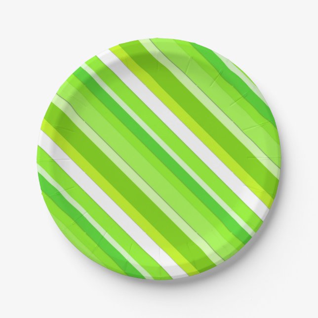 Layered candy stripes - lime green and white paper plate (Front)