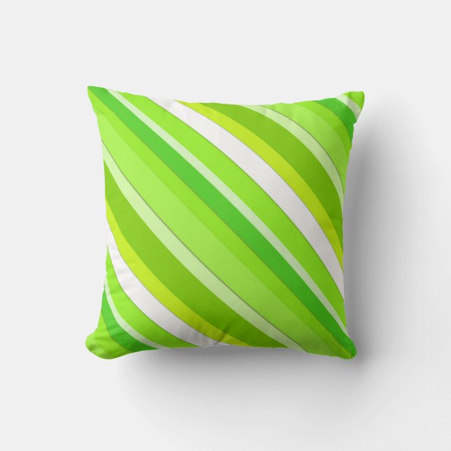Layered candy stripes - lime green and white throw pillow (Front)