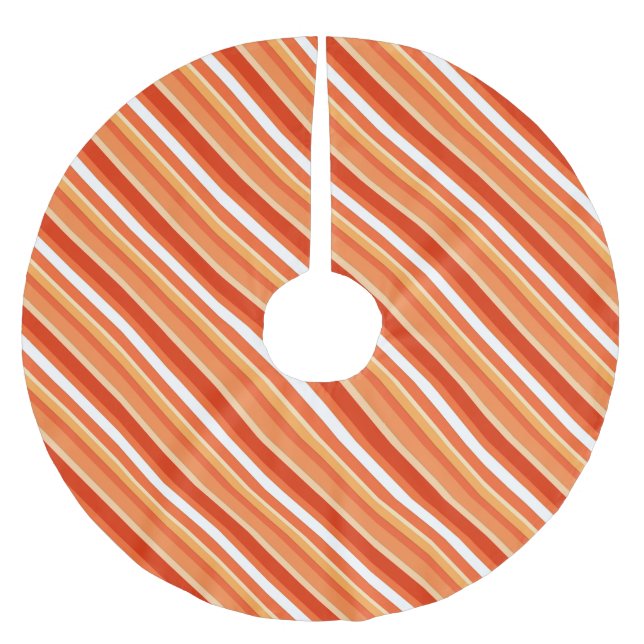 Layered candy stripes - orange and white brushed polyester tree skirt (Front)