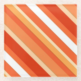 Layered candy stripes - orange and white glass coaster