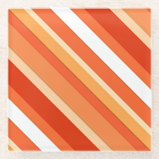 Layered candy stripes - orange and white glass coaster (Front)