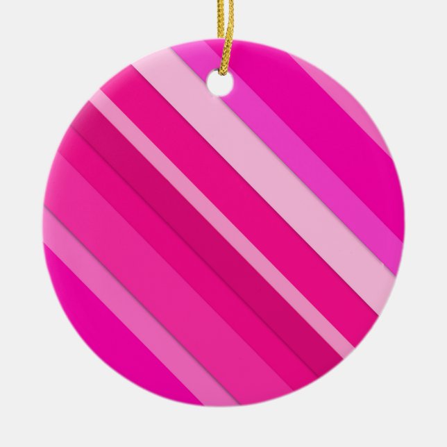 Layered candy stripes - pink and fuchsia ceramic ornament (Front)