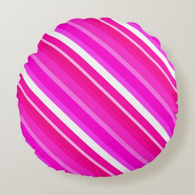 Layered candy stripes - pink and fuchsia round pillow (Front)