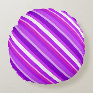 Layered candy stripes - purple and orchid round pillow