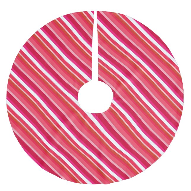 Layered candy stripes - red, pink and white brushed polyester tree skirt (Front)