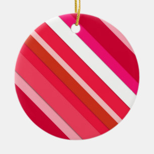Layered candy stripes - red, pink and white ceramic ornament