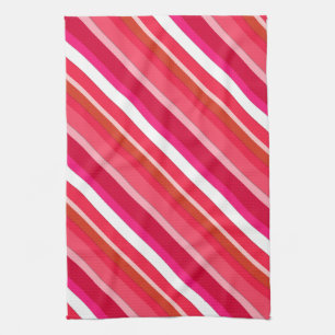 Layered candy stripes - red, pink and white kitchen towel