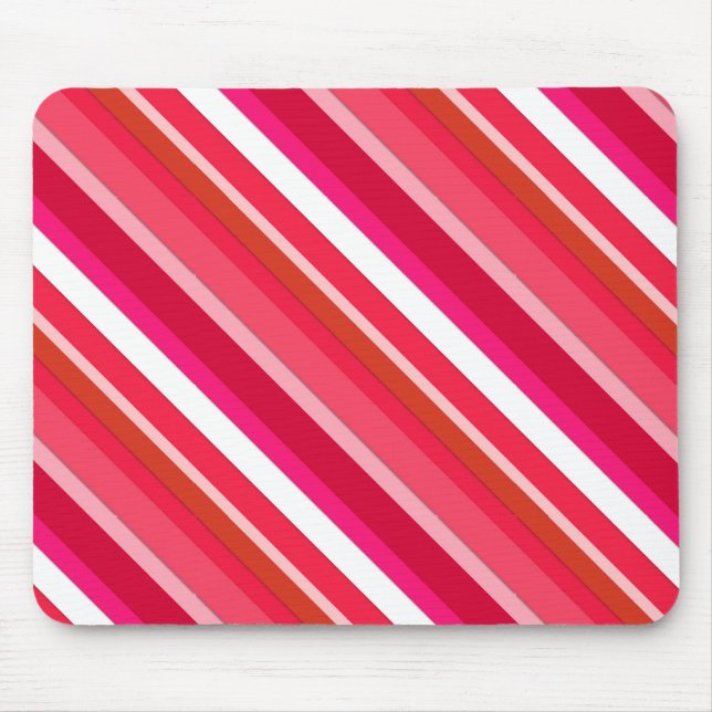 Layered candy stripes - red, pink and white mouse pad (Front)