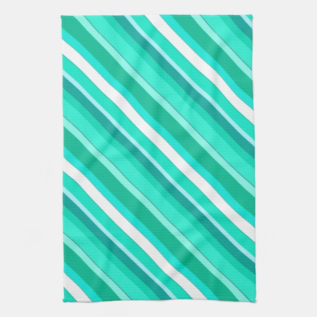 Layered candy stripes - turquoise and white kitchen towel (Vertical)