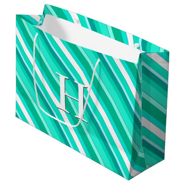 Layered candy stripes - turquoise and white large gift bag (Front Angled)