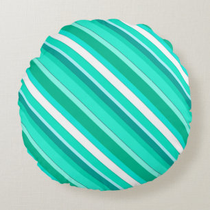 Layered candy stripes - turquoise and white round pillow