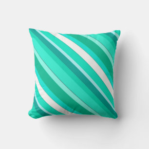Layered candy stripes - turquoise and white throw pillow