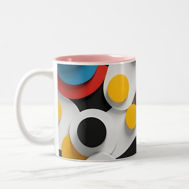 Layered Circular Composition Two-Tone Coffee Mug (Left)