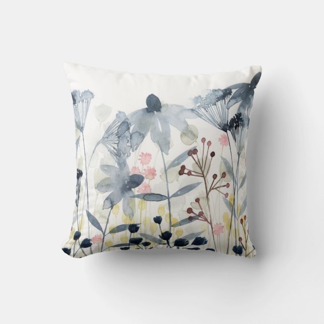 Layered Gardens - Watercolor Flowers Throw Pillow (Front)