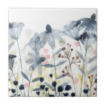 Layered Gardens - Watercolor Flowers Tile<br><div class="desc">Layered Gardens II by Grace Popp. Features a garden of watercolor flowers in primarily greys and blues.</div>