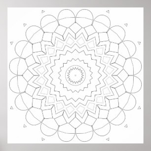 Layered Geometric Petal Star Mandala Outline Art Poster