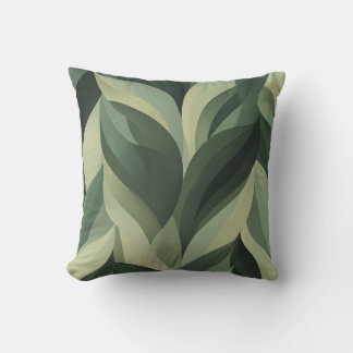 Layered Green Leaf Pattern Throw Pillow