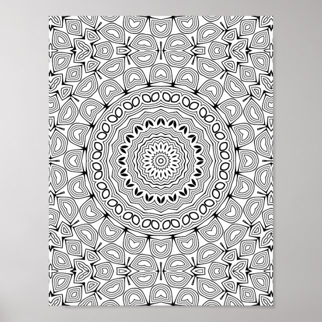 Layered Heartburst Coloring Page Pattern Artwork Poster (Front)