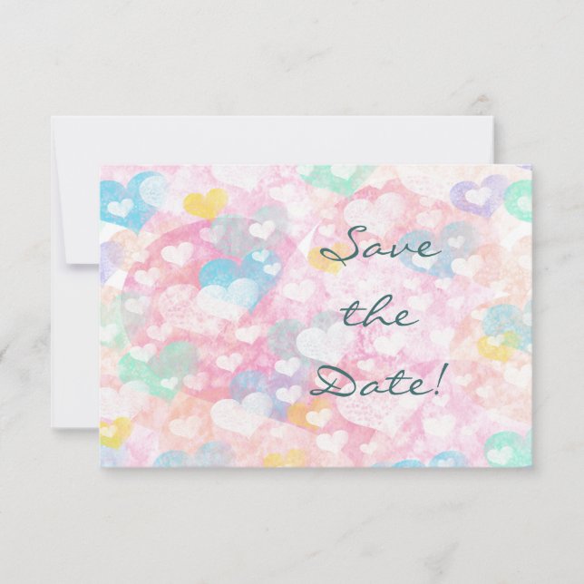 Layered Hearts Watercolor Wedding Save the Date (Front)