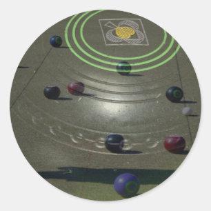 Layered Lawn Bowls Composition, Classic Round Sticker