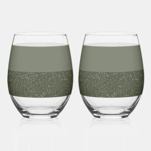 Layered Moss Green Drinkware Set – Customizable Stemless Wine Glass