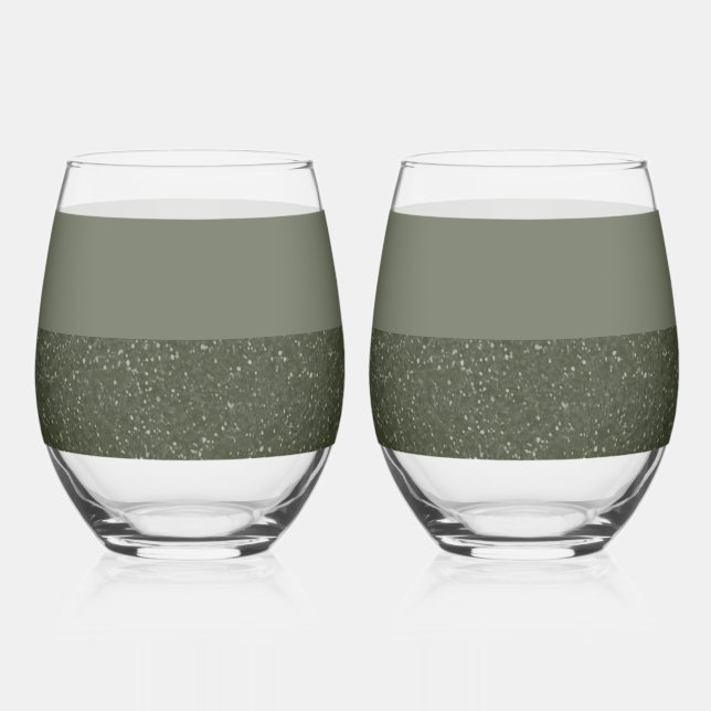Layered Moss Green Drinkware Set – Customizable Stemless Wine Glass (Front)