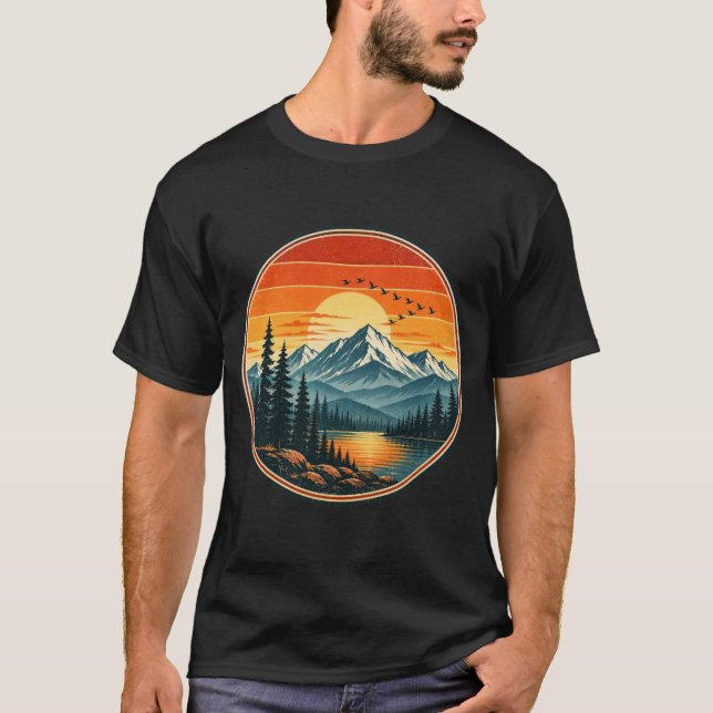 Layered Mountain Sunset Nature T-Shirt (Front)