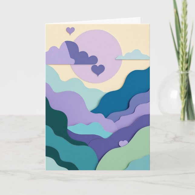 Layered Paper Mountain Hearts Card (Front)