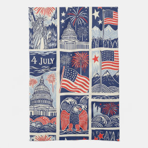 Layered Patriotic Paper Cut Tile Pattern (1) Kitchen Towel
