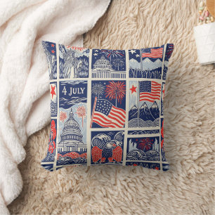 Layered Patriotic Paper Cut Tile Pattern (1) Throw Pillow
