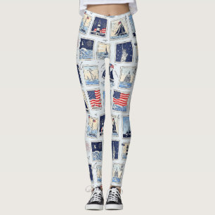 Layered Patriotic Paper Cut Tile Pattern (2) Leggings