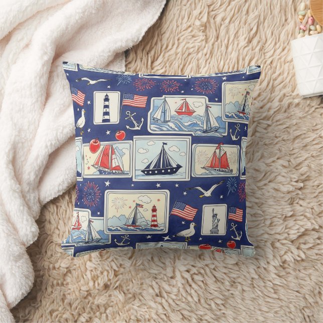 Layered Patriotic Paper Cut Tile Pattern (2) Throw Pillow (Blanket)