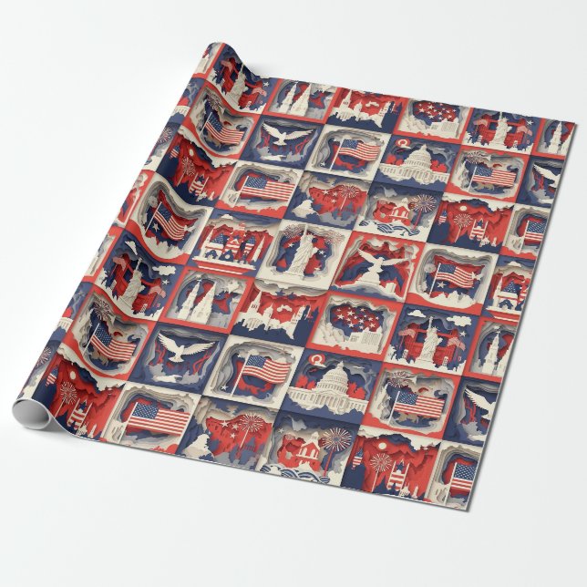 Layered Patriotic Paper Cut Tile Pattern (3) (Unrolled)