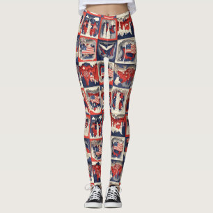 Layered Patriotic Paper Cut Tile Pattern (3) Leggings