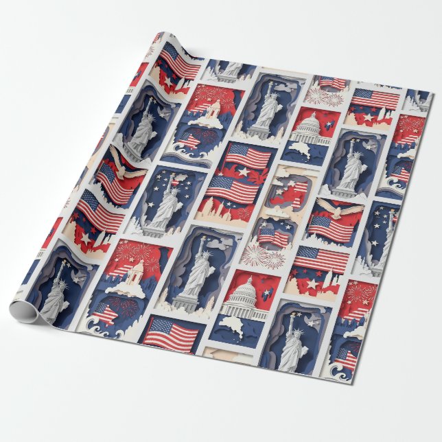 Layered Patriotic Paper Cut Tile Pattern (4) (Unrolled)