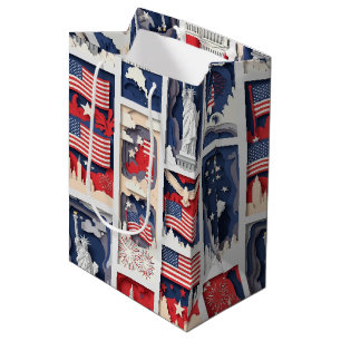 Layered Patriotic Paper Cut Tile Pattern (4) Medium Gift Bag