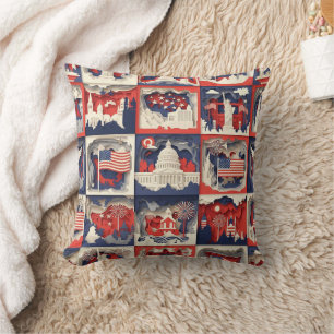 Layered Patriotic Paper Cut Tile Pattern (4) Throw Pillow
