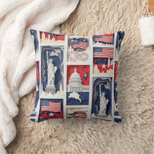 Layered Patriotic Paper Cut Tile Pattern (5) Throw Pillow
