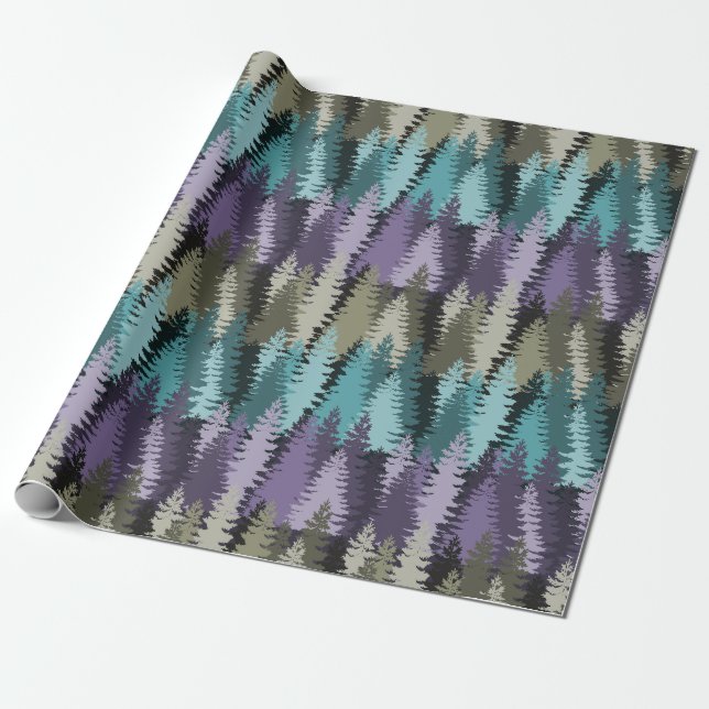 Layered Pine Forest Pattern Wrapping Paper (Unrolled)