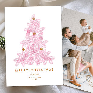 Layered Pink Christmas Tree Holiday Card